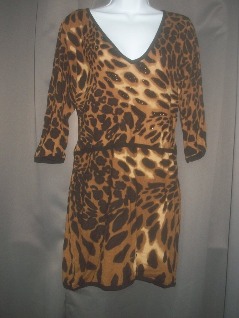 womens VENUS sweater dress.Leopard print.Black sequins.size medium